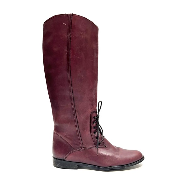 Vintage 1970s plum leather knee nigh lace up equestrian riding boots